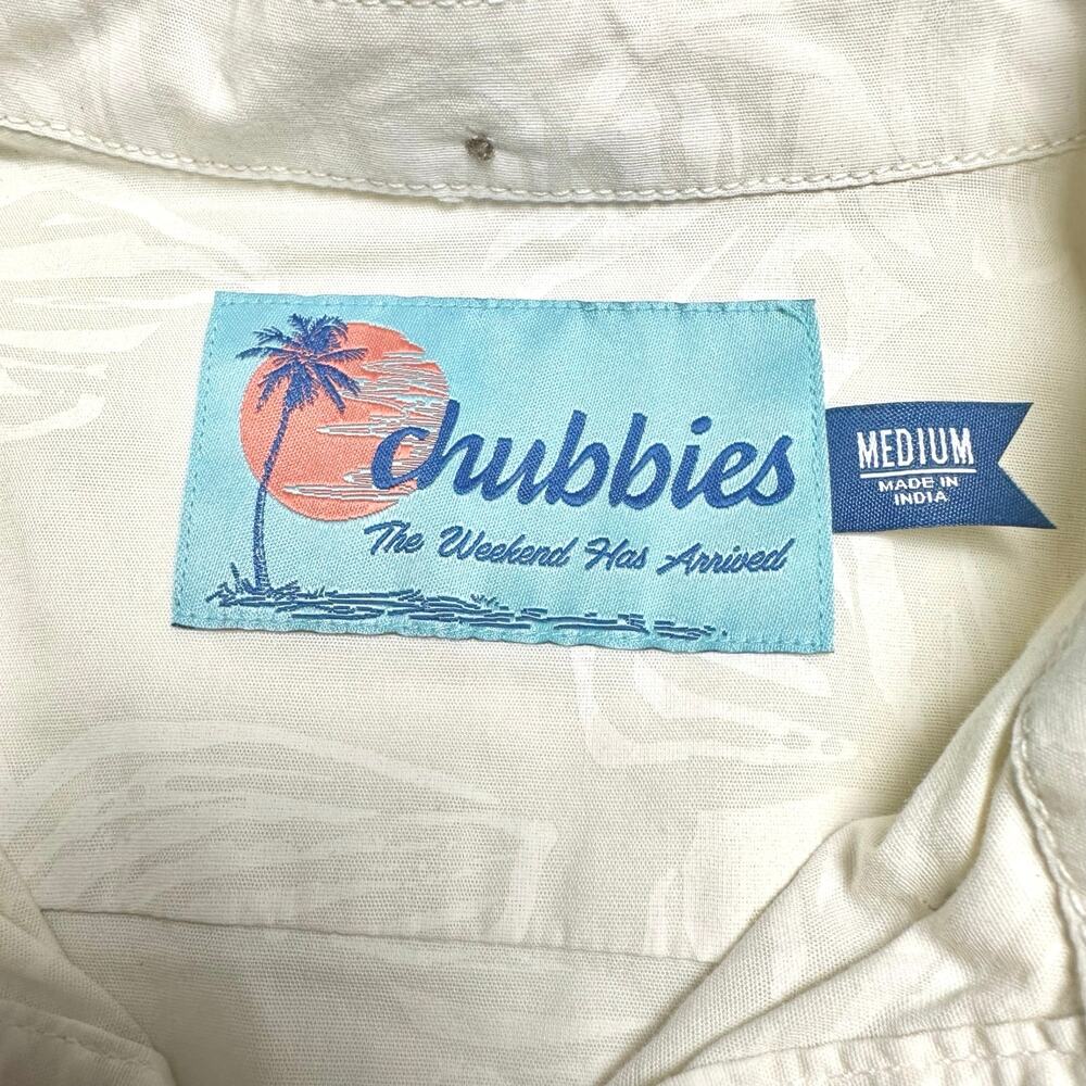 Chubbies | Men | Cream Tropical Palm Print Beach Popover Shirt | Medium - Picture 7 of 11